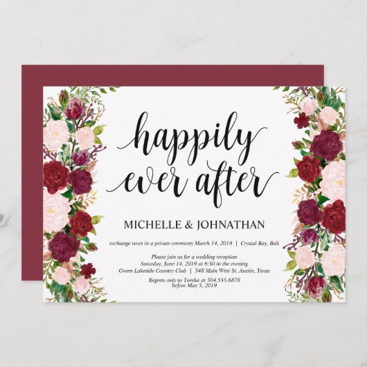 Marsala roze florale bruiloft Ontvanging Kaart (Voorkant / Achterkant)