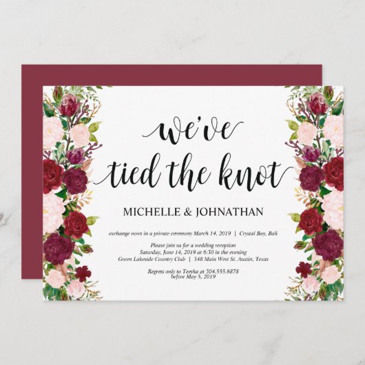 Marsala roze florale bruiloft Ontvanging Kaart (Voorkant / Achterkant)