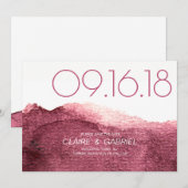 Marsala roze moderne, eenvoudige bruiloft met de d save the date (Voorkant / Achterkant)