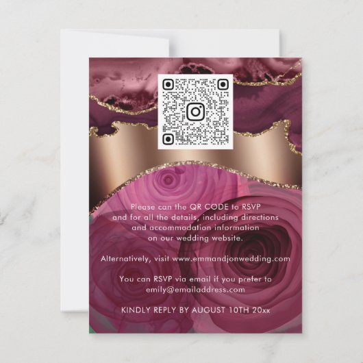 Marsala Rozen Floral Border QR Code Glutter (Achterkant)