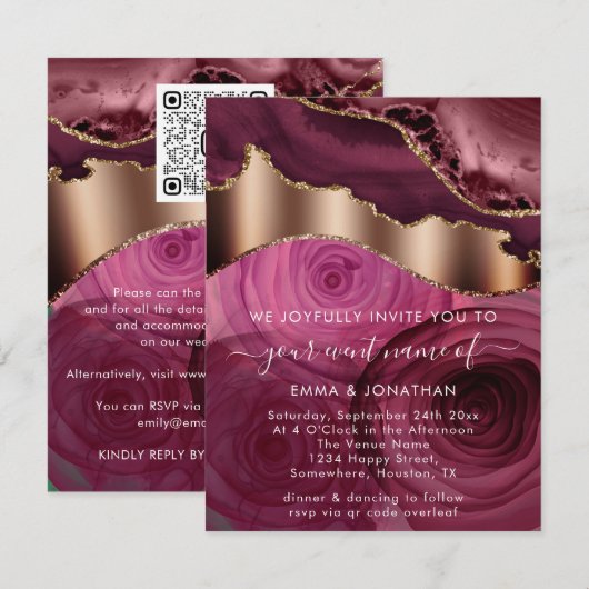 Marsala Rozen Floral Border QR Code Glutter (Voorkant / Achterkant)