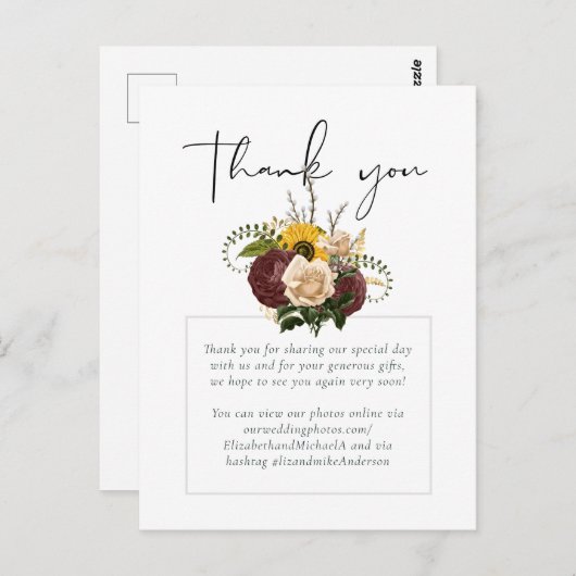 Marsala Rozen Sunflower Budget Cheap Weddenschap Briefkaart (Voorkant / Achterkant)