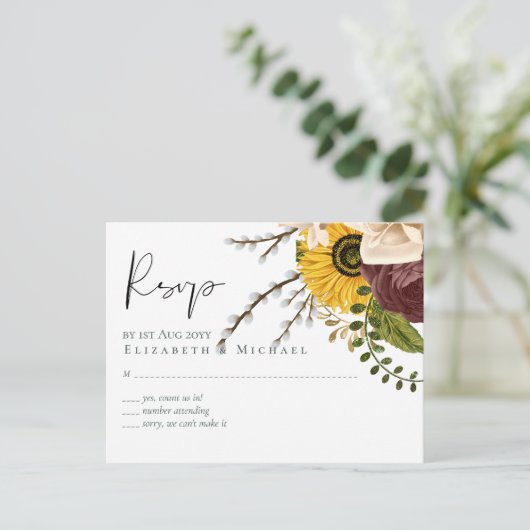 Marsala Rozen Sunflower Budget Cheap Weddenschap Briefkaart (Staand voorkant)
