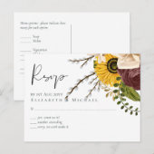 Marsala Rozen Zonnebloemen Budget Goedkope Bruilof Briefkaart (Voorkant / Achterkant)