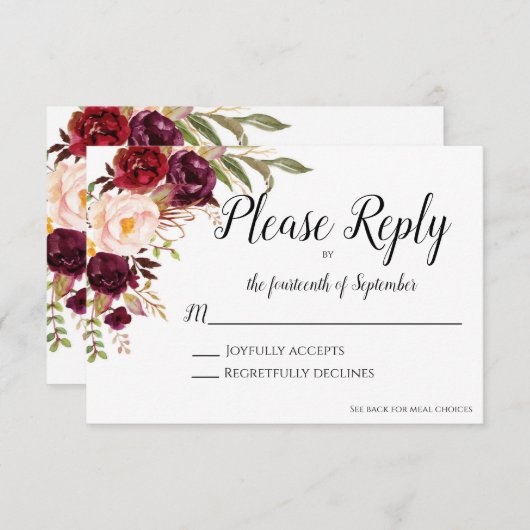 Marsala RSVP-kaart Kaart (Voorkant / Achterkant)