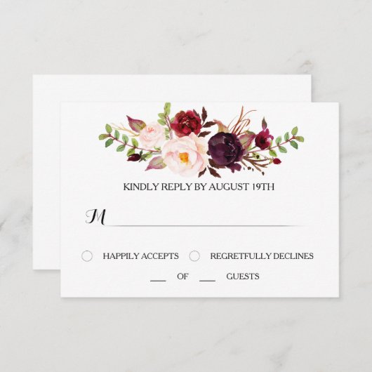 Marsala RSVP Wedding Card (Voorkant / Achterkant)