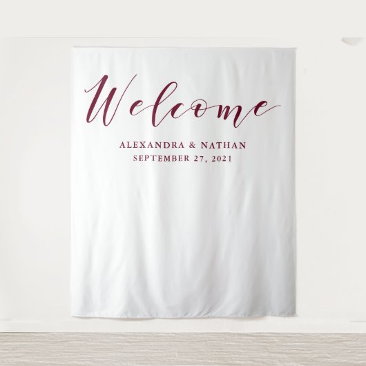 Marsala Script Trouw Achtergrond | Fotohokje Prop Wandkleed (Voorkant)