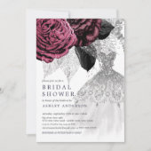 Marsala Silver Floral Wedding Dress Vrijgezellenfe Kaart (Voorkant)