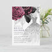 Marsala Silver Floral Wedding Dress Vrijgezellenfe Kaart (Staand voorkant)