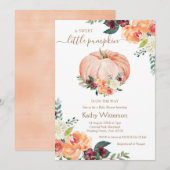 Marsala Sinaasappel Floral Pumpkin Baby shower Kaart (Voorkant / Achterkant)