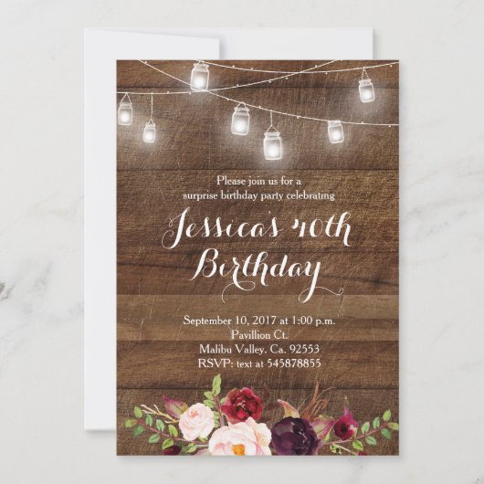 Marsala String lichtverjaardaguitnodiging Kaart (Voorkant)