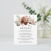 Marsala Terracotta Bloemenbruiloft Gast Details Informatiekaartje (Staand voorkant)