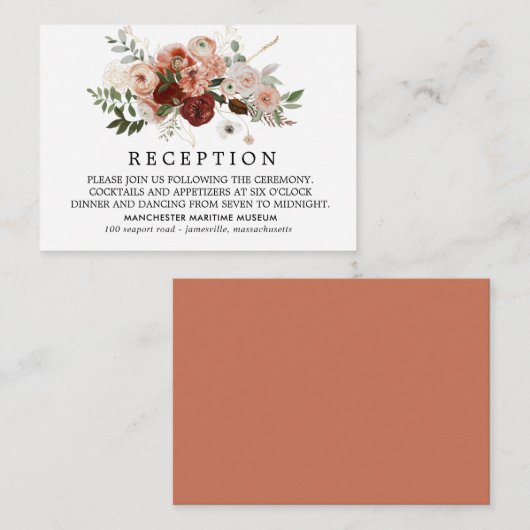 Marsala Terracotta Blush Bloemen Bruiloft Receptie Informatiekaartje (Voorkant / Achterkant)