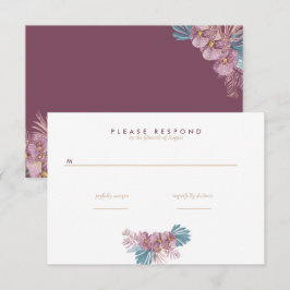 Marsala | Tropische Bladeren Bloemige Bruiloft RSVP Kaartje