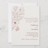 Marsala Vintage Line Drawn Floral Reception Kaart (Voorkant)