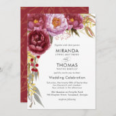 Marsala Waterverf Bloemen Huwelijksuitnodiging Kaart (Voorkant / Achterkant)