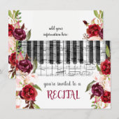 Marsala waterverf Bloemen Muziekrecital Kaart (Voorkant / Achterkant)