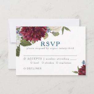 Marsala Waterverf Floral Maroon Fall Wedding RSVP Kaartje