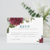 Marsala Waterverf Floral Maroon Fall Wedding RSVP Kaartje (Staand voorkant)