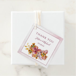 Marsala Waterverf Herfst Bouquet Elegant Wedding Bedankjes Labels