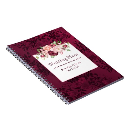 Marsala Waterverf Pioen Boeket Bruiloft Planner Notitieboek (Rechterzijde)