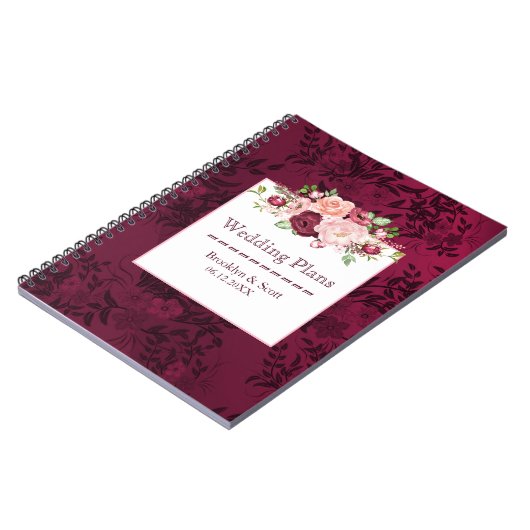 Marsala Waterverf Pioen Boeket Bruiloft Planner Notitieboek (Linkerzijde)