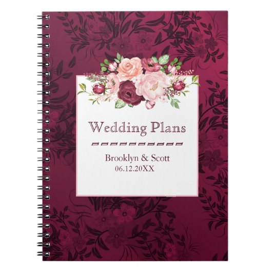 Marsala Waterverf Pioen Boeket Bruiloft Planner Notitieboek (Voorkant)