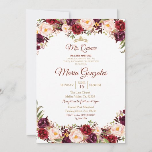 Marsala Waterverf Quinceanera Uitnodiging (Voorkant)