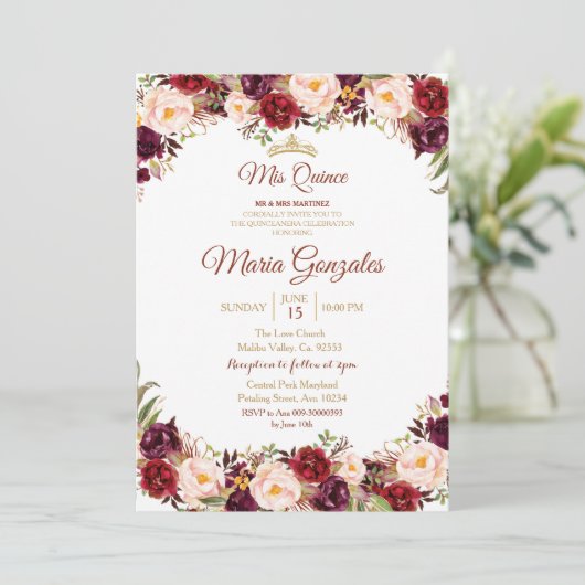Marsala Waterverf Quinceanera Uitnodiging (Staand voorkant)