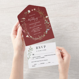 Marsala Waterverf Wildflower Simple Wedding All In One Uitnodiging