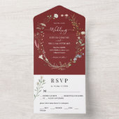 Marsala Waterverf Wildflower Simple Wedding All In One Uitnodiging (Binnen)