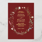Marsala Waterverf Wildflower Theme Spring Wedding Folie Uitnodiging (Voorkant)