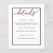 Marsala Wedding Details Flyer, Wine Accents