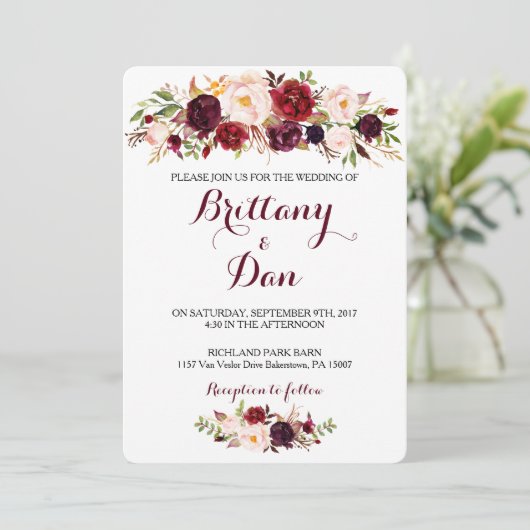 Marsala Wedding Uitnodiging (Staand voorkant)