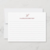 Marsala & White Monogram Lined Notitiekaartje (Voorkant)
