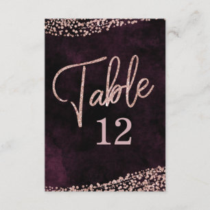 Marsala Wijn en Roos Gold Table Number Kaart
