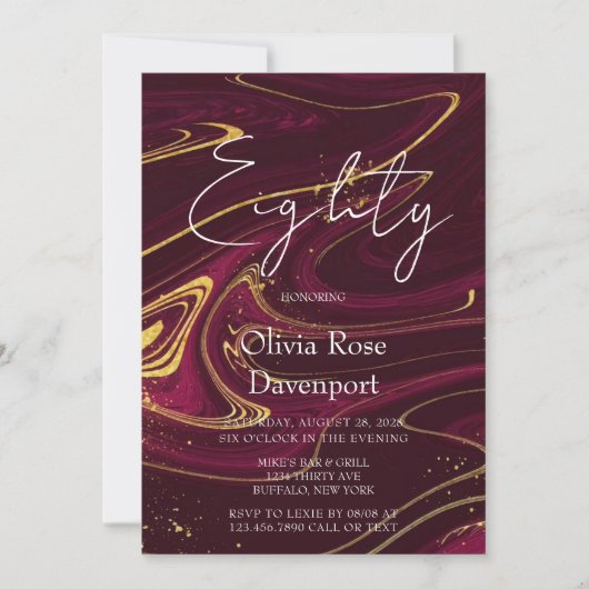 Marsala Wijn Goud Alcohol Inkt 80ste Verjaardagsfe Kaart (Voorkant)