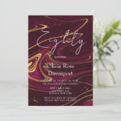 Marsala Wijn Goud Alcohol Inkt 80ste Verjaardagsfe Kaart (Staand voorkant)