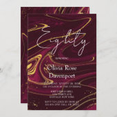 Marsala Wijn Goud Alcohol Inkt 80ste Verjaardagsfe Kaart (Voorkant / Achterkant)