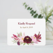 Marsala Wijn Roos Bloemen Huwelijk RSVP (Staand voorkant)