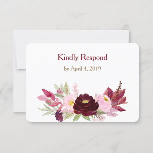 Marsala Wijn Roos Bloemen Huwelijk RSVP Kaartje
