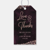 Marsala Wijn & Roos Goud Bruiloft Liefde & Bedankt Cadeaulabel (Voorkant)