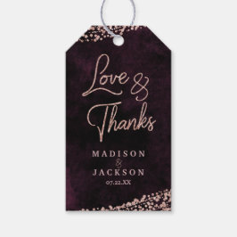 Marsala Wijn & Roos Goud Bruiloft Liefde & Bedankt Cadeaulabel