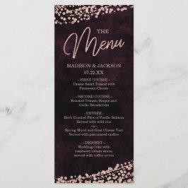 Marsala Wijn & Roos Goud Confetti Bruiloft Menu