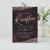 Marsala-wijn & roze gouden bruiloftsreceptie informatiekaartje (Staand voorkant)