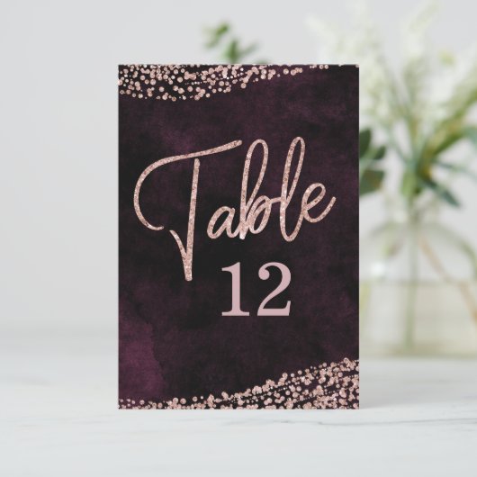 Marsala Wijn & Roze Gouden Tafelnummer Zitplaatsen (Staand voorkant)