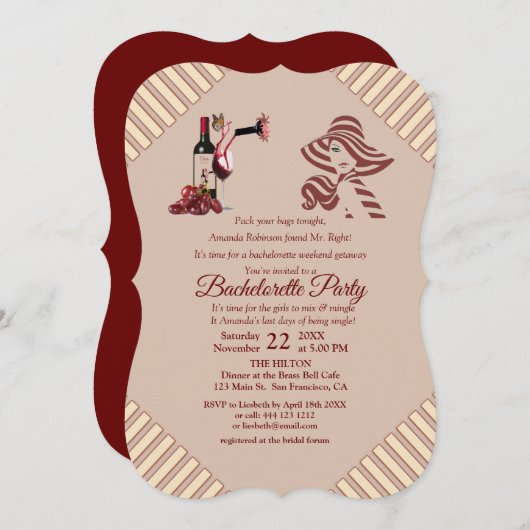 Marsala-wijnproeverij Bachelorette Party Kaart (Voorkant / Achterkant)
