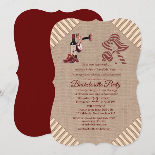 Marsala-wijnproeverij Bachelorette Party Kaart (Voorkant / Achterkant)