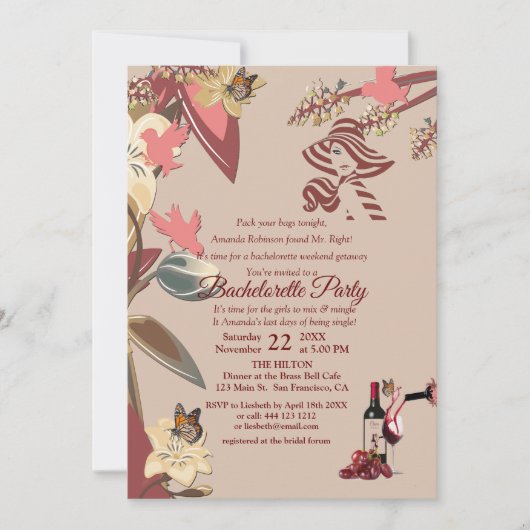 Marsala-wijnproeverij Bachelorette Party Kaart (Voorkant)