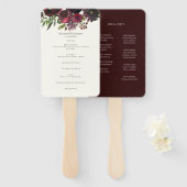 Marsala Wine Red Waterverf Floral Wedding Programm Handwaaier (Voorkant en achterkant)